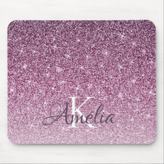 Mousepad Monograma de brilho repicante roxo personalizado