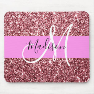 Mousepad Monograma de Brilho Rosa Rosa Rosa Dourado Brilhan