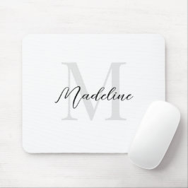 Mousepad Monograma de Caligrafia Branco Simples Elegante