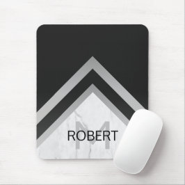 Mousepad Monograma de Chevron Preto Marble Elegante