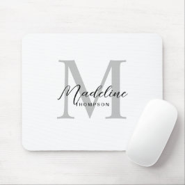 Mousepad Monograma de Cinzas Brancas de Script Preto Minima