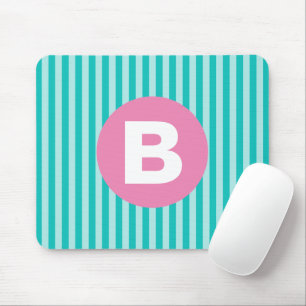 Mousepad Monograma de Círculo Rosa com Listras Verticais Az