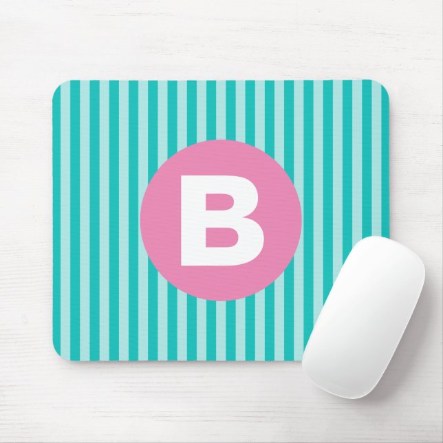 Mousepad Monograma de Círculo Rosa com Listras Verticais Az (Com mouse)
