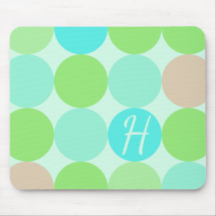 Mousepad Monograma de Círculos Verdes e Laranja Azul Turque
