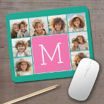 Mousepad Monograma de Colagem de Fotografias do Teal e do H<br><div class="desc">Verde Turquesa Vibrante e fundo rosa magenta - Você pode usar fotos quadradas ou selitas para este design. Use oito fotos quadradas para criar um presente exclusivo e pessoal. Ou você pode ficar com o filhote hipster e fazer uma moda. Se precisar ajustar as fotos, clique na ferramenta personalizar para...</div>