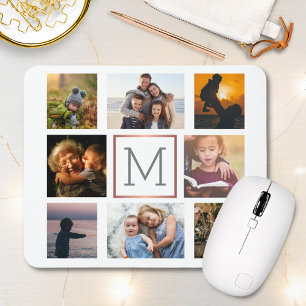 Mousepad Monograma de Colagem de Fotos da Família