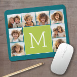 Mousepad Monograma de Colagem de Fotos do Instagram - Azul<br><div class="desc">Verde Vibrante e um Fundo Azul Rico - Você pode usar fotos quadradas ou selfie para este design. Use 8 fotos quadradas para criar um presente exclusivo e pessoal. Ou você pode ficar com o filhote hipster e fazer uma moda. Se precisar ajustar as fotos, clique na ferramenta personalizar para...</div>