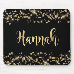 Mousepad Monograma de Confetti Dourado a Preto Moderno