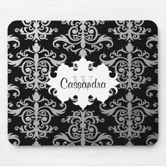 Mousepad Monograma de cor damasco elegante (Frente)
