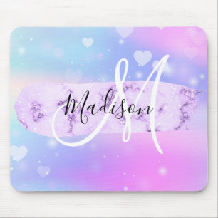 Mousepad Monograma de Corações do Unicórnio Colorido