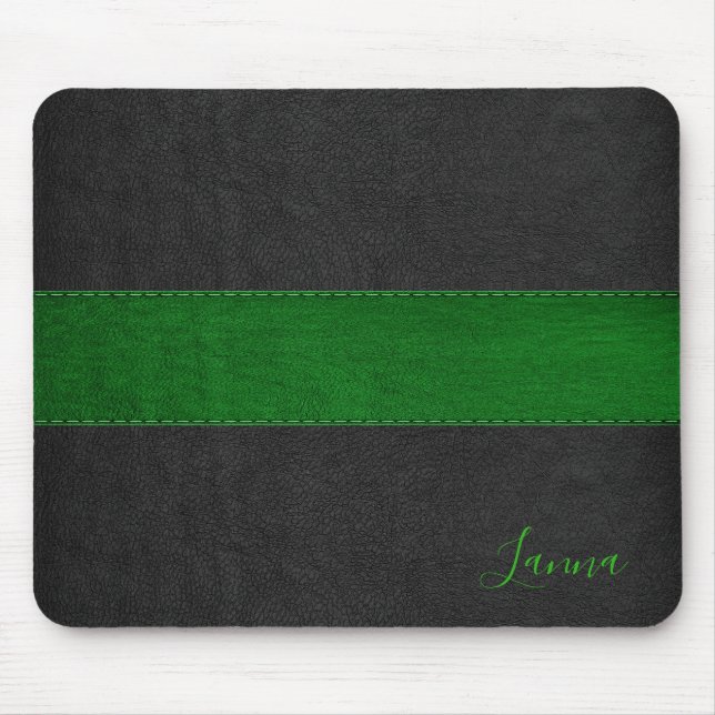 Mousepad Monograma de Couro Verde e Preto Masculino (Frente)