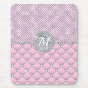 Mousepad Monograma de Diamante de Prata Rosa Cristal Chic F
