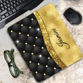 Mousepad Monograma de diamante preto brilhante Dourado, fal