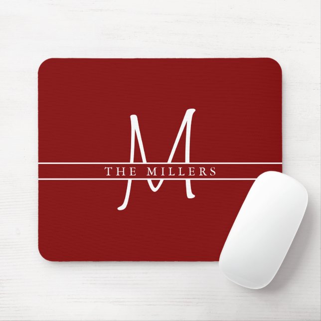 Mousepad Monograma de Divisão Inicial de Script, Marrom Per (Com mouse)