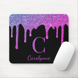 Mousepad Monograma de Drivers de Brilho Roxo Rosa Quente