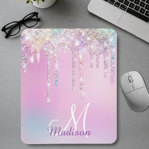 Mousepad Monograma de Drives de Brilho Arco-Íris, Cor-de-Ro