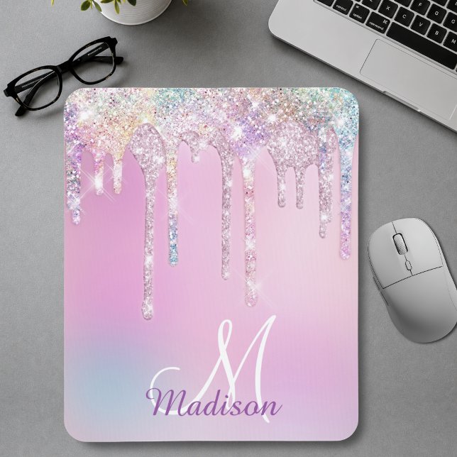Mousepad Monograma de Drives de Brilho Arco-Íris, Cor-de-Ro (Criador carregado)