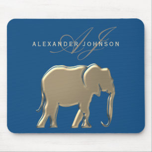 Mousepad Monograma de Elefante Azul e Dourado