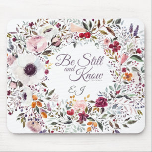 Mousepad Monograma de Escritura Floral Bonito de Aquarela