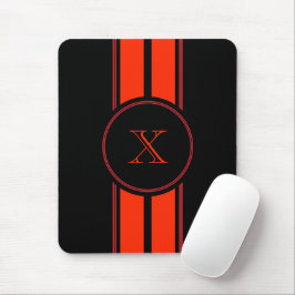 Mousepad Monograma de faixas de corridas vermelhas pretas
