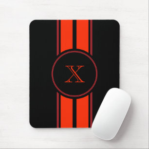 Mousepad Monograma de faixas de corridas vermelhas pretas