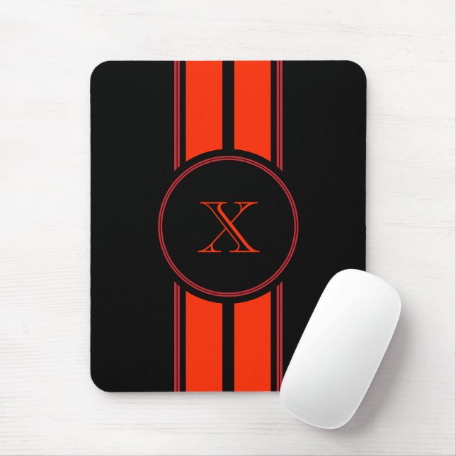 Mousepad Monograma de faixas de corridas vermelhas pretas (Com mouse)