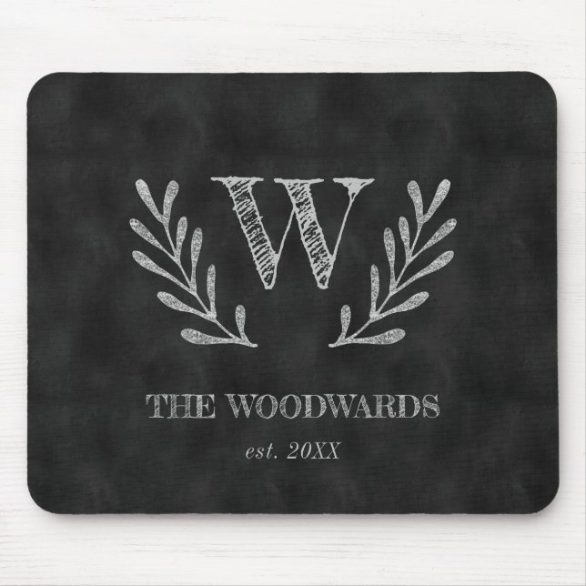 Mousepad Monograma de Família com Coroa de Louro em Quadro  (Frente)