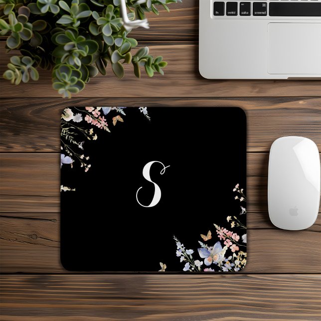 Mousepad Monograma de Flor Selvagem de Verão Simples (Criador carregado)