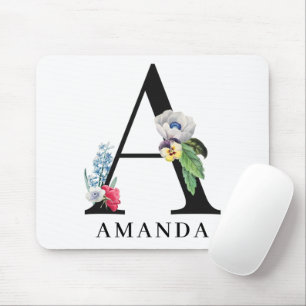 Mousepad Monograma De Floral Personalizado Letra A 