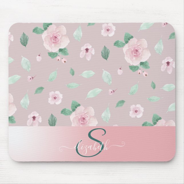 Mousepad Monograma de Flores de Aquarela Chic (Frente)