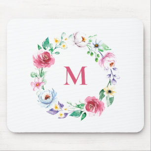 Mousepad Monograma de Flores de Mola de Pastel Aquarela
