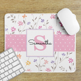 Mousepad Monograma de Flores Silvestres Rosa