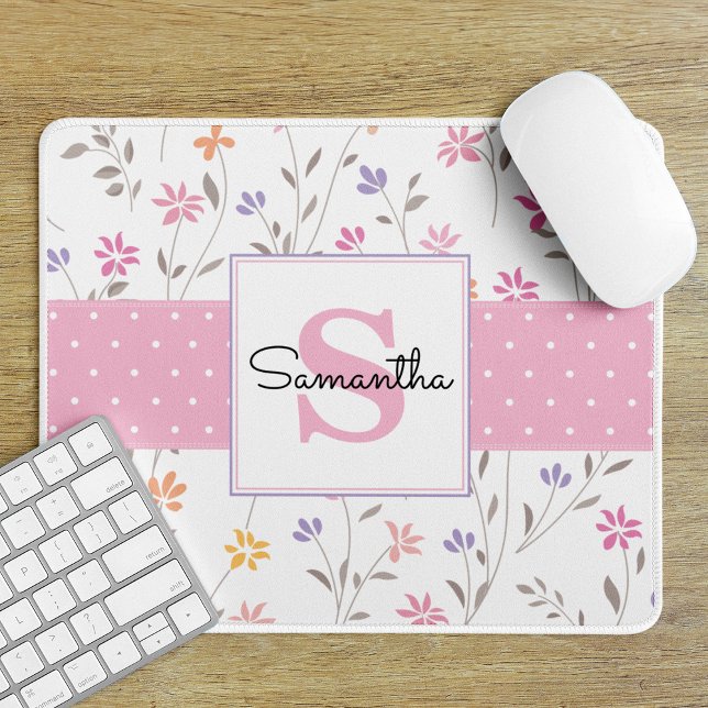 Mousepad Monograma de Flores Silvestres Rosa (Criador carregado)