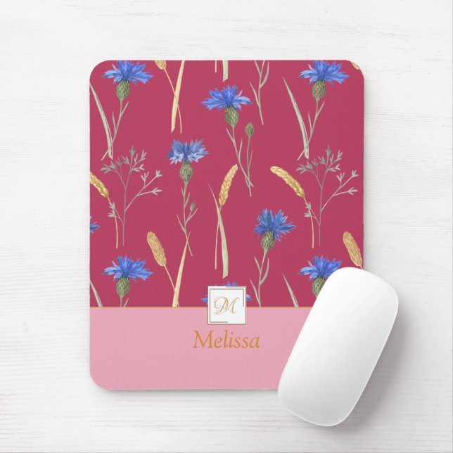 Mousepad Monograma de Flores Vermelhas (Com mouse)
