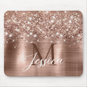 Mousepad Monograma de Folha Rosa dourada de Folha de Folha