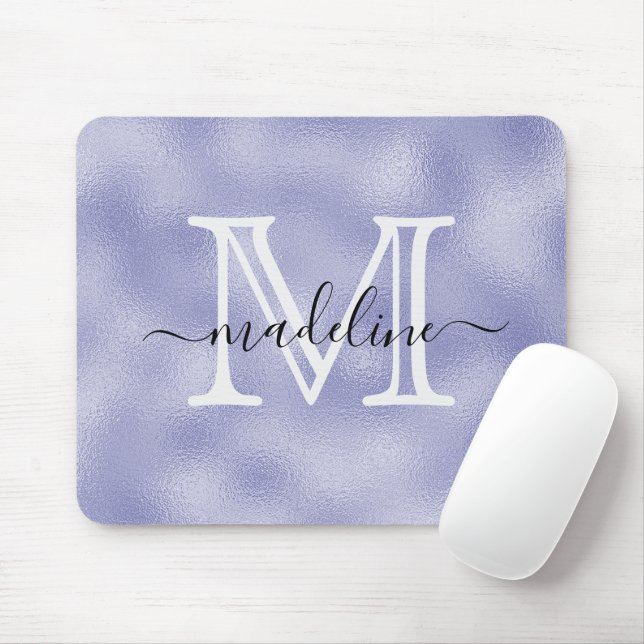 Mousepad Monograma de Folha Roxa de Script Moderno (Com mouse)