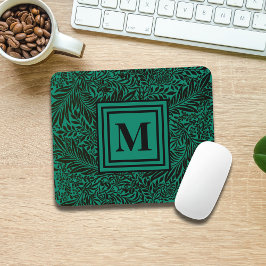 Mousepad Monograma de Folhagem Botânica Emerald Green