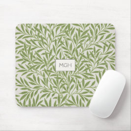 Mousepad Monograma de Folhas de Salgueiro Verde Vintage
