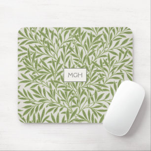 Mousepad Monograma de Folhas de Salgueiro Verde Vintage
