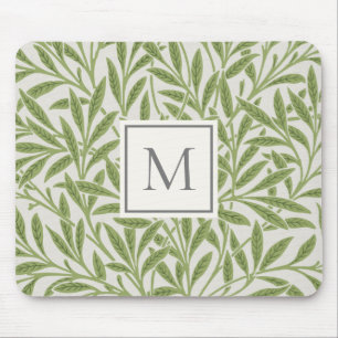 Mousepad Monograma de Folhas de Salgueiro Verde Vintage Ele