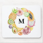 Mousepad Monograma de Fruta tropical com coloração d'água c<br><div class="desc">Mousepad monograma de fruta tropical com alperce de aquarela,  abacaxi,  manga,  mamão,  liberiana,  limão,  kiwi,  romã,  figo,  banana e abacate. Personalize adicionando seu inicial preferido. Este bocal de fruta tropical é perfeito como um presente monograma personalizado.</div>
