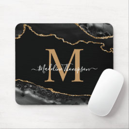 Mousepad Monograma de Geodo de Ágata Preto e Dourado