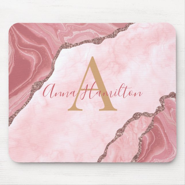 Mousepad Monograma de Geodo de Agata Rosa Espelho Moderno E (Frente)