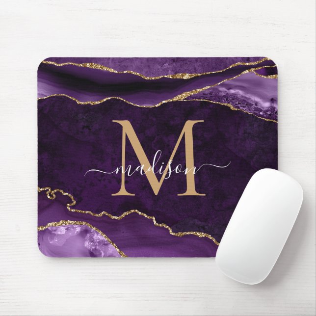 Mousepad Monograma de Geodo de Agate de Grelha Dourado Eleg (Com mouse)