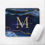 Mousepad Monograma de Geodo de Agate Dourado Azul do Marinh<br><div class="desc">Gemstone Gemstone Gemstone Gemstone Elegante - Letra Minúscula com Glitter Dourado Azul - Marinho Glam Nome do Script do Rato</div>