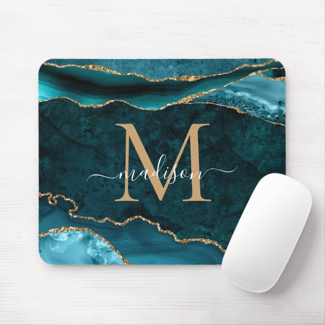 Mousepad Monograma de Geodo de Agato de Estirpe Dourado Ver (Com mouse)
