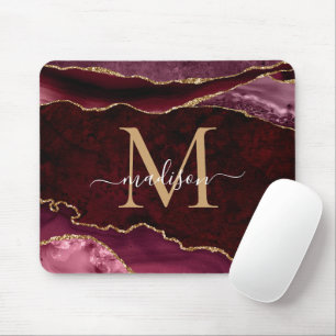Mousepad Monograma de Geodo de Agato de Faísca Vermelho Dou
