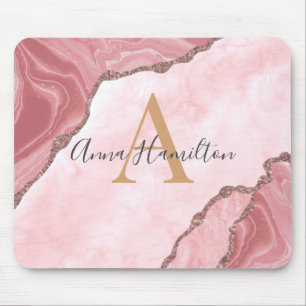 Mousepad Monograma de Geodo Rosa, Escamudo Elegante Moderno
