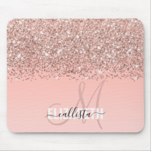 Mousepad Monograma de Gradiente Rosa, Confetti, Dourado, Gi