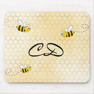 Mousepad Monograma de humor de abelhas bonitinho de mel